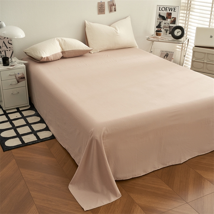 91家纺网 家纺一手货源 找家纺 卡迪熊家纺 2024新款ins风超柔褶皱亲肤磨毛水洗m四件套双拼系列 菊蕊奶黄