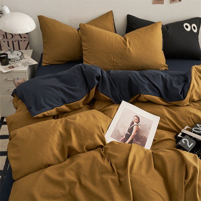 91家纺网 家纺一手货源 找家纺 卡迪熊家纺 2024新款ins风超柔褶皱亲肤磨毛水洗m四件套双拼系列 玛瑙洛克