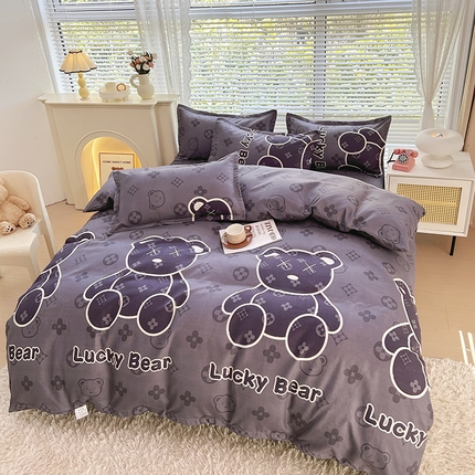 91家纺网 家纺一手货源 找家纺 佑泽家纺 2025新款直播爆款高克重植物羊绒单被套 幸运熊-灰