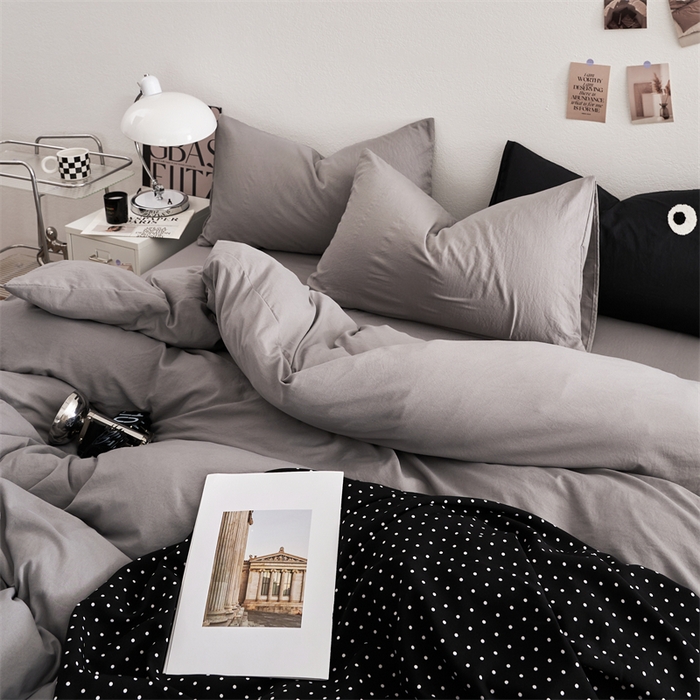 91家纺网 家纺一手货源 找家纺 卡迪熊家纺 2024新款ins风超柔褶皱亲肤磨毛水洗m四件套纯色系列 流光灰