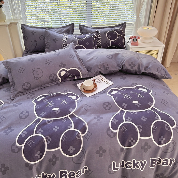 91家纺网 家纺一手货源 找家纺 2025新款直播爆款高克重植物羊绒四件套 幸运熊-灰