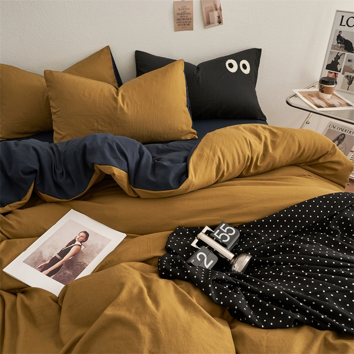 91家纺网 家纺一手货源 找家纺 卡迪熊家纺 2024新款ins风超柔褶皱亲肤磨毛水洗m四件套双拼系列 玛瑙洛克