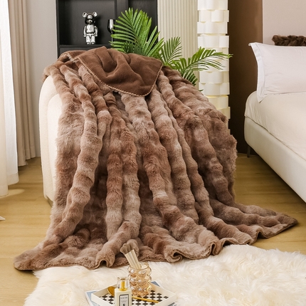 91家纺网 家纺一手货源 找家纺 席世家 2023新款贵妇皮草毯 咖色