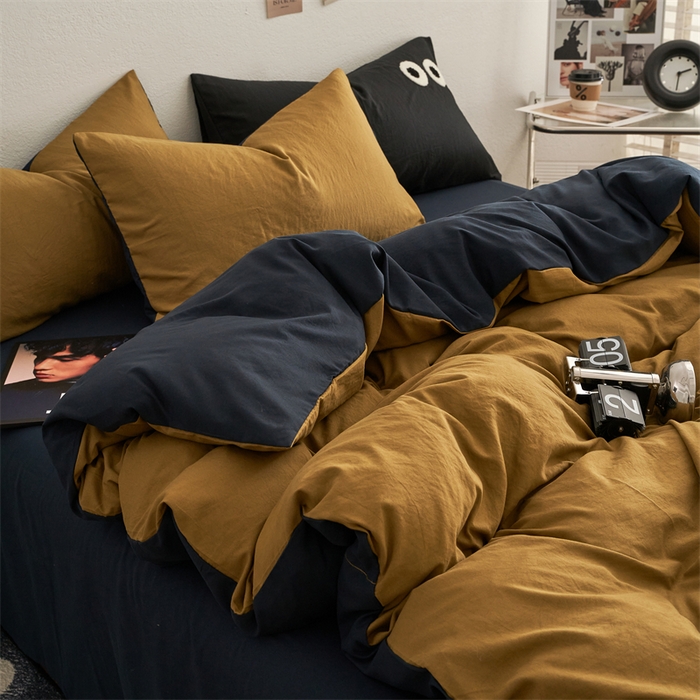 91家纺网 家纺一手货源 找家纺 卡迪熊家纺 2024新款ins风超柔褶皱亲肤磨毛水洗m四件套双拼系列 玛瑙洛克