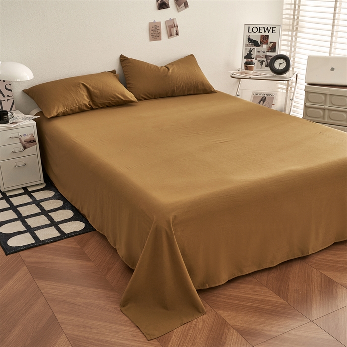 91家纺网 家纺一手货源 找家纺 卡迪熊家纺 2024新款ins风超柔褶皱亲肤磨毛水洗m四件套纯色系列 玛瑙黄