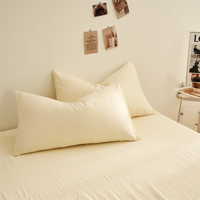 91家纺网 家纺一手货源 找家纺 卡迪熊家纺 2024新款ins风超柔褶皱亲肤磨毛水洗m四件套纯色系列 柠檬黄