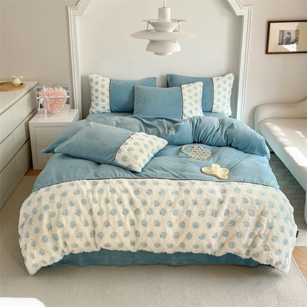 91家纺网 家纺一手货源 找家纺 （总）时亿家居 2023新款全消230克兔绒四件套 玫瑰