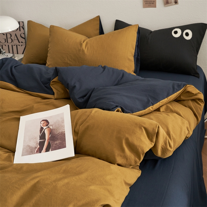 91家纺网 家纺一手货源 找家纺 卡迪熊家纺 2024新款ins风超柔褶皱亲肤磨毛水洗m四件套双拼系列 玛瑙洛克