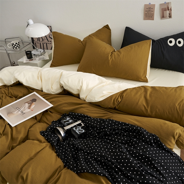 91家纺网 家纺一手货源 找家纺 卡迪熊家纺 2024新款ins风超柔褶皱亲肤磨毛水洗m四件套双拼系列 玛瑙芝士