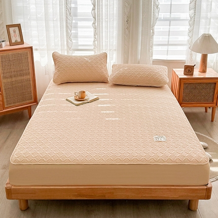 91家纺网 家纺一手货源 找家纺 小萌虎 2024新款大豆抗菌艾草夹棉床笠 棋语-浅咖