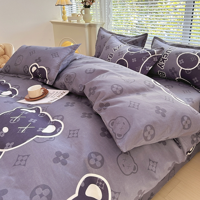 91家纺网 家纺一手货源 找家纺 2025新款直播爆款高克重植物羊绒四件套 幸运熊-灰