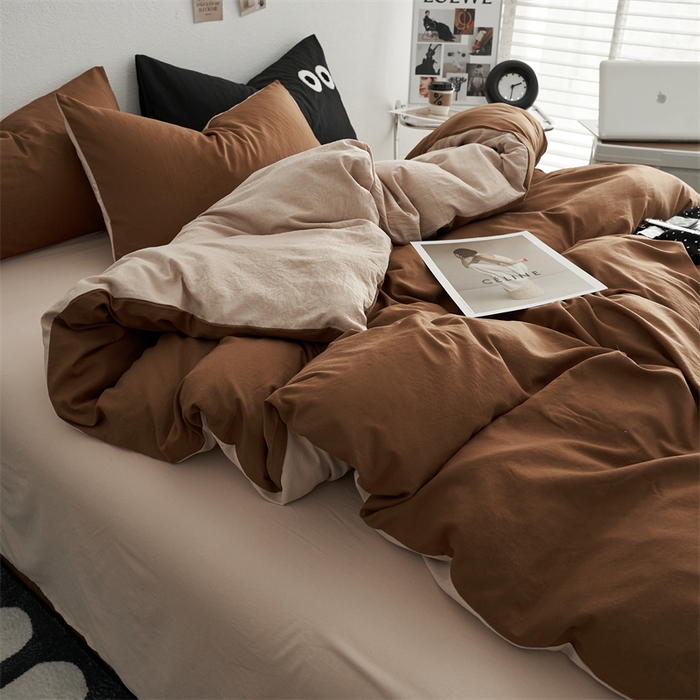 91家纺网 家纺一手货源 找家纺 卡迪熊家纺 2024新款ins风超柔褶皱亲肤磨毛水洗m四件套双拼系列 糖卡