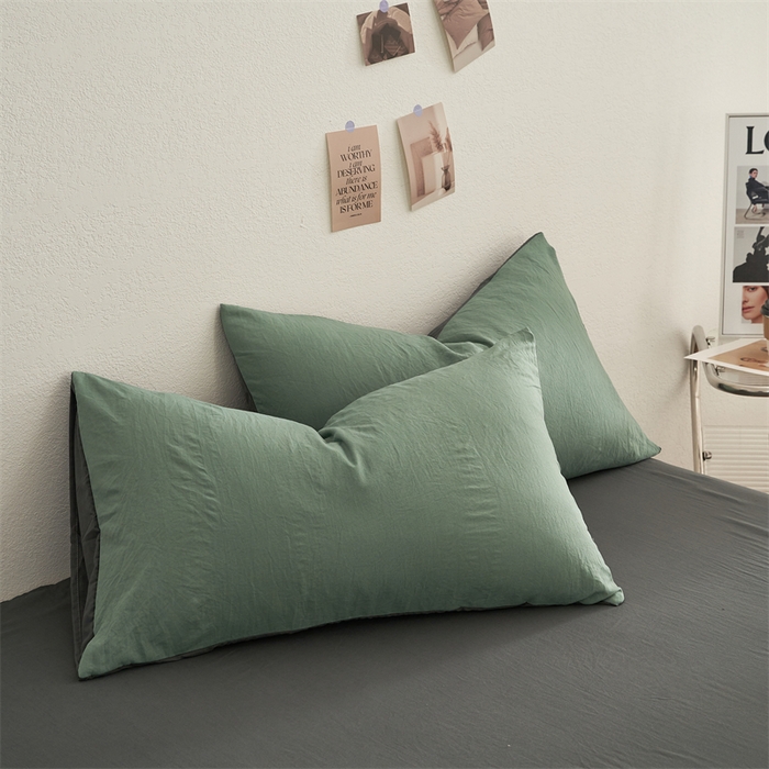 91家纺网 家纺一手货源 找家纺 卡迪熊家纺 2024新款ins风超柔褶皱亲肤磨毛水洗m四件套双拼系列 清新灰