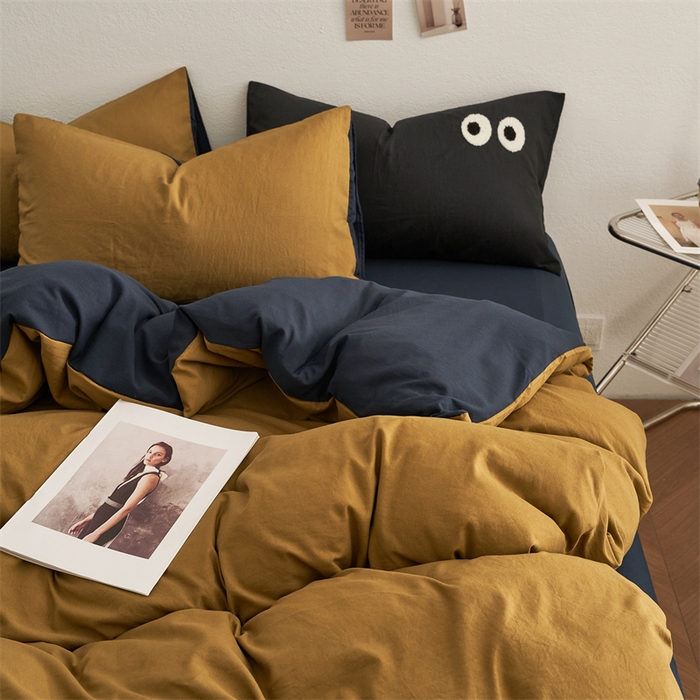 91家纺网 家纺一手货源 找家纺 卡迪熊家纺 2024新款ins风超柔褶皱亲肤磨毛水洗m四件套双拼系列 玛瑙洛克