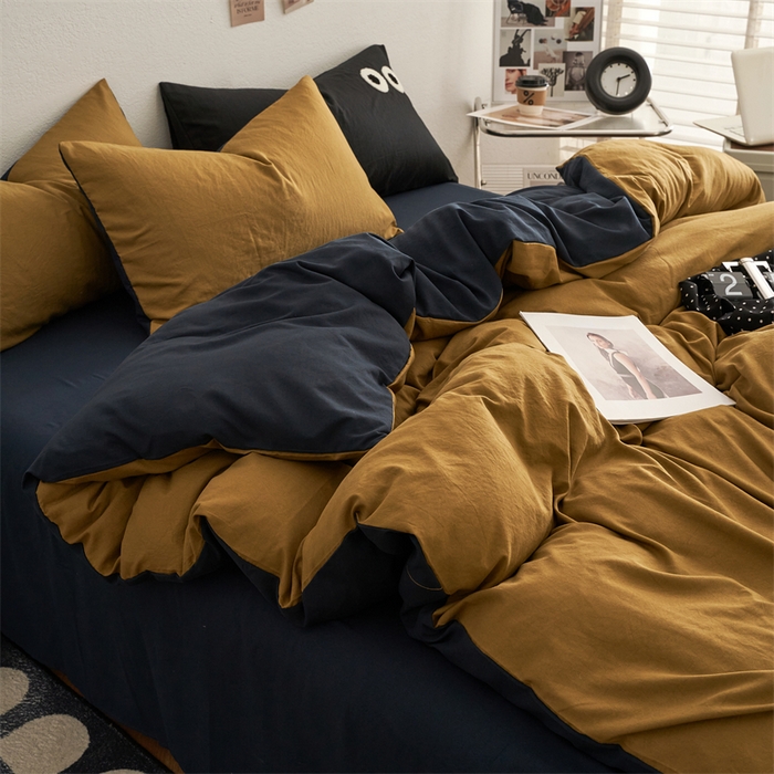 91家纺网 家纺一手货源 找家纺 卡迪熊家纺 2024新款ins风超柔褶皱亲肤磨毛水洗m四件套双拼系列 玛瑙洛克