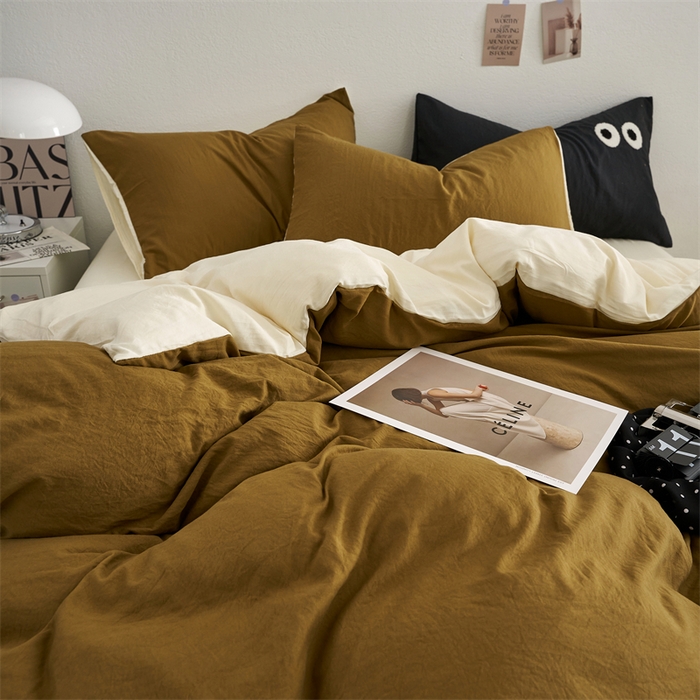 91家纺网 家纺一手货源 找家纺 卡迪熊家纺 2024新款ins风超柔褶皱亲肤磨毛水洗m四件套双拼系列 玛瑙芝士