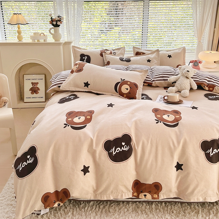 91家纺网 家纺一手货源 找家纺 2025新款直播爆款高克重植物羊绒四件套 布朗小熊