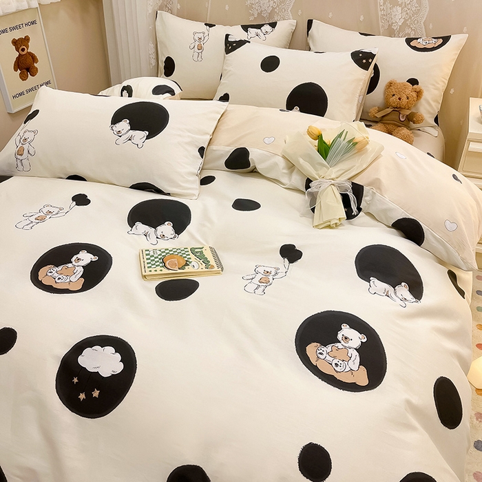 91家纺网 家纺一手货源 找家纺 小懒猪 2024春夏新款全棉卡通印花四件套 晚安熊