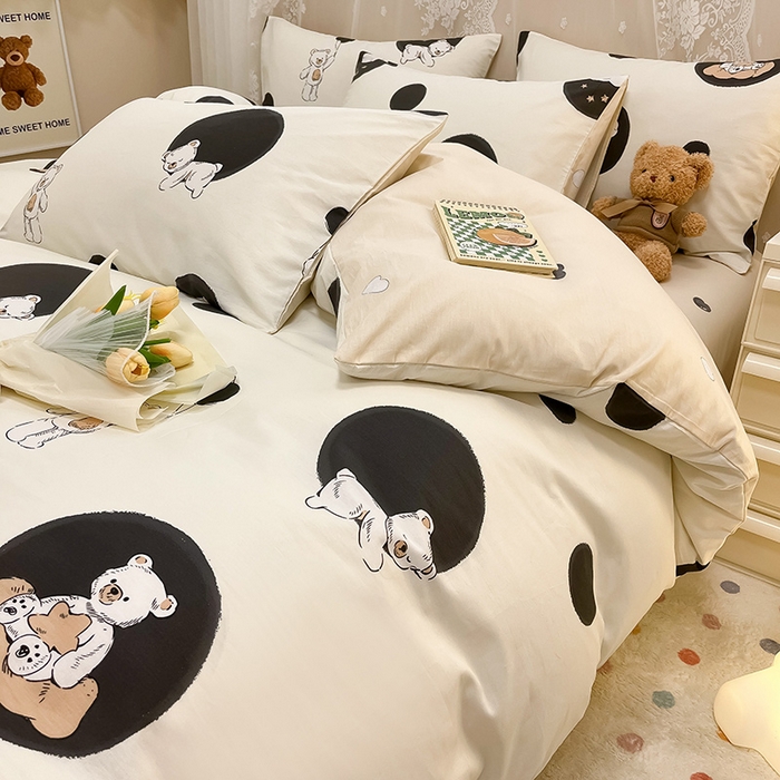 91家纺网 家纺一手货源 找家纺 小懒猪 2024春夏新款全棉卡通印花四件套 晚安熊