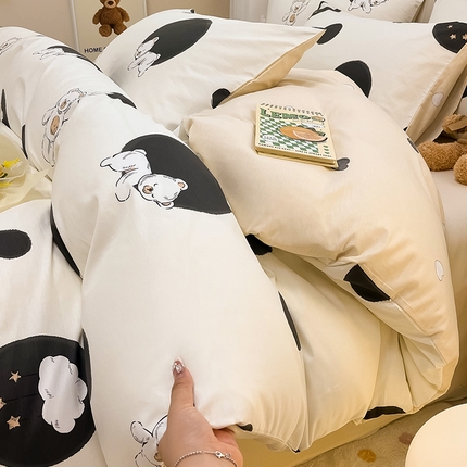 91家纺网 家纺一手货源 找家纺 小懒猪 2024春夏新款全棉卡通印花四件套 晚安熊