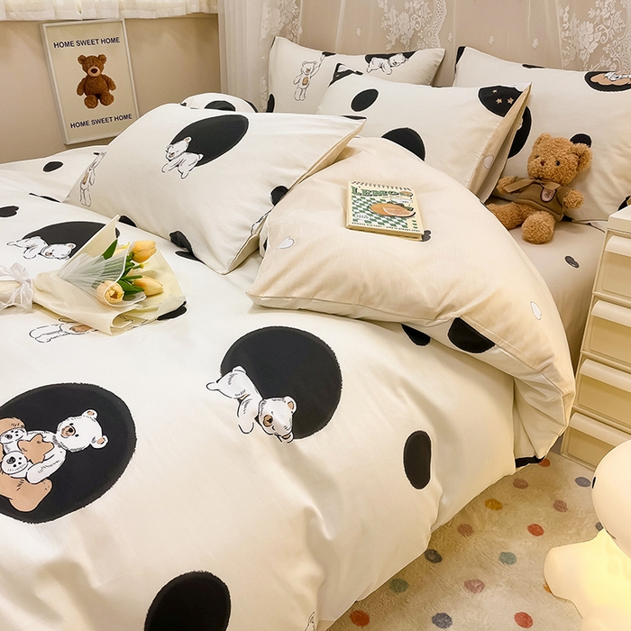 91家纺网 家纺一手货源 找家纺 小懒猪 2024春夏新款全棉卡通印花四件套 晚安熊