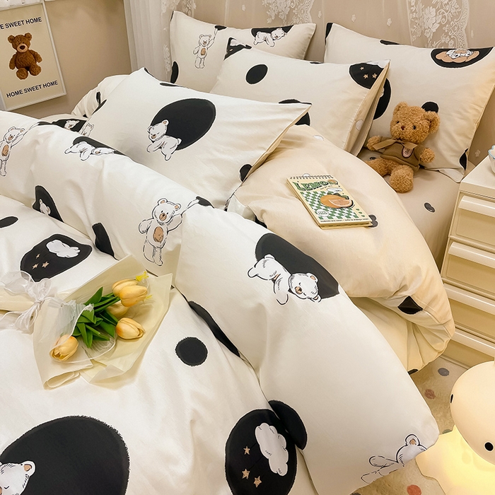 91家纺网 家纺一手货源 找家纺 小懒猪 2024春夏新款全棉卡通印花四件套 晚安熊