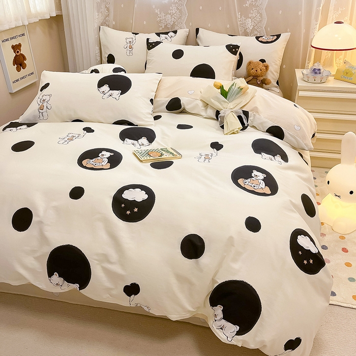 91家纺网 家纺一手货源 找家纺 小懒猪 2024春夏新款全棉卡通印花四件套 晚安熊