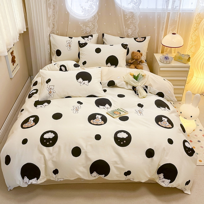 91家纺网 家纺一手货源 找家纺 小懒猪 2024春夏新款全棉卡通印花四件套 晚安熊