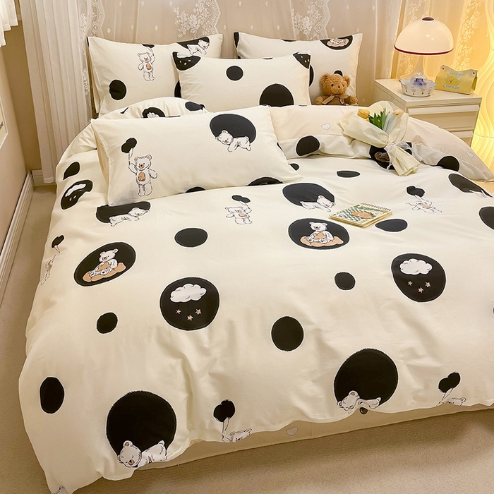 91家纺网 家纺一手货源 找家纺 小懒猪 2024春夏新款全棉卡通印花四件套 晚安熊