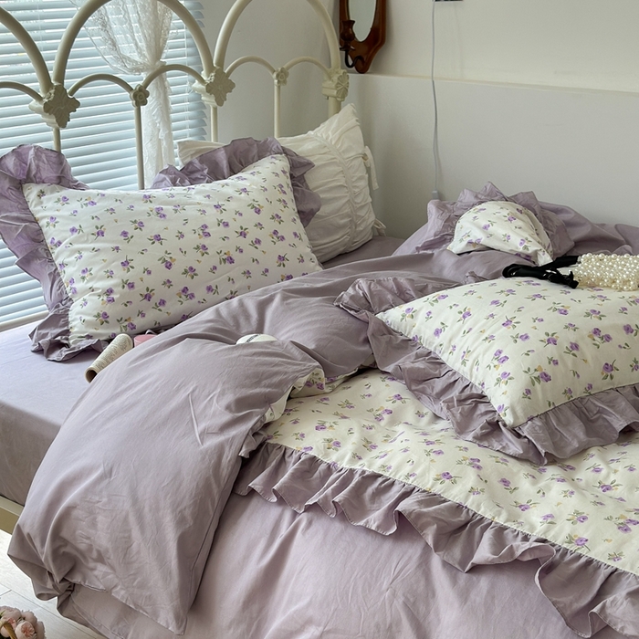 91家纺网 家纺一手货源 找家纺 昔可家纺 2023新款拼接花边款全棉四件套 秋野信子