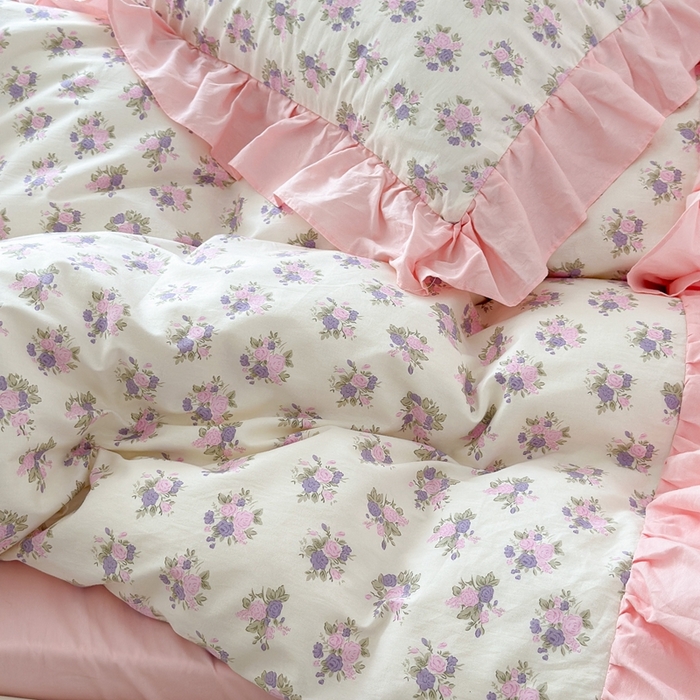 91家纺网 家纺一手货源 找家纺 昔可家纺 2023新款拼接花边款全棉四件套 花神秘境