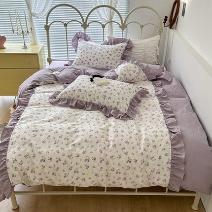 91家纺网 家纺一手货源 找家纺 昔可家纺 2023新款拼接花边款全棉四件套 秋野信子