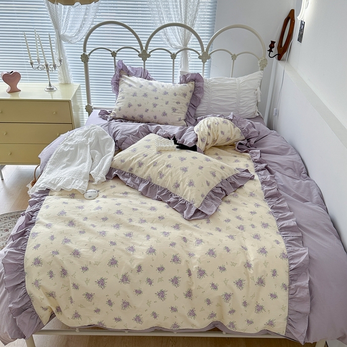 91家纺网 家纺一手货源 找家纺 昔可家纺 2023新款拼接花边款全棉四件套 莫奈花园