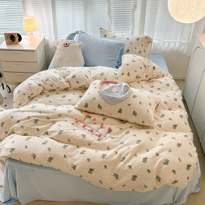 91家纺网 家纺一手货源 找家纺 昔可家纺 2023新款混搭牛奶绒四件套 西西里碎花