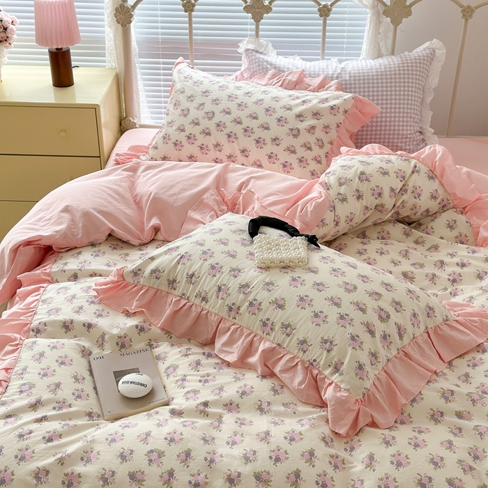 91家纺网 家纺一手货源 找家纺 昔可家纺 2023新款拼接花边款全棉四件套 花神秘境