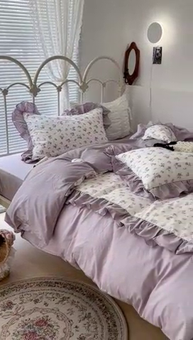 91家纺网 家纺一手货源 找家纺 昔可家纺 2023新款拼接花边款全棉四件套 莫奈花园