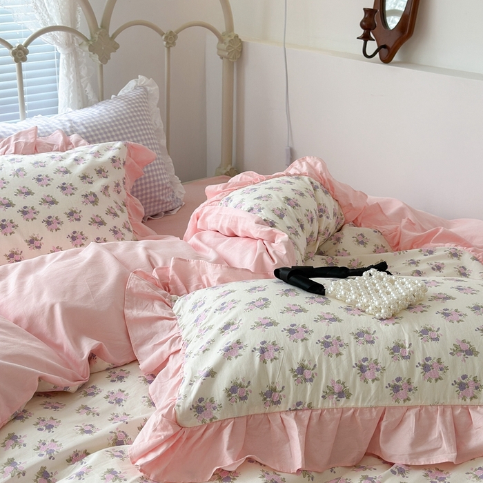 91家纺网 家纺一手货源 找家纺 （总）昔可家纺 2023新款拼接花边款全棉四件套