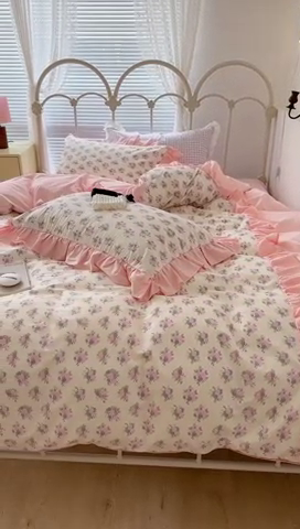 91家纺网 家纺一手货源 找家纺 昔可家纺 2023新款拼接花边款全棉四件套 花神秘境