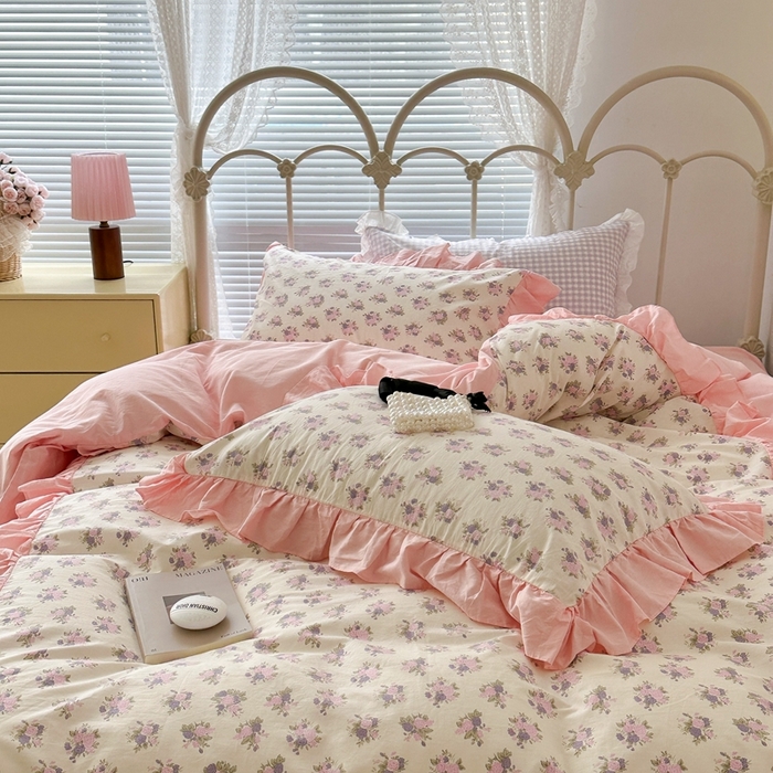 91家纺网 家纺一手货源 找家纺 （总）昔可家纺 2023新款拼接花边款全棉四件套