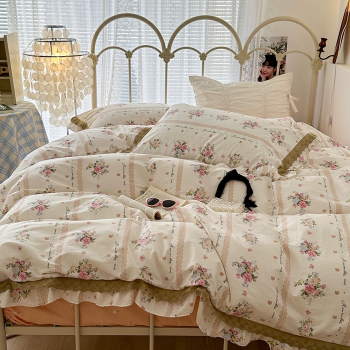 91家纺网 家纺一手货源 找家纺 昔可家纺 2023新款双层蕾丝花边款四件套 复古蕾丝花