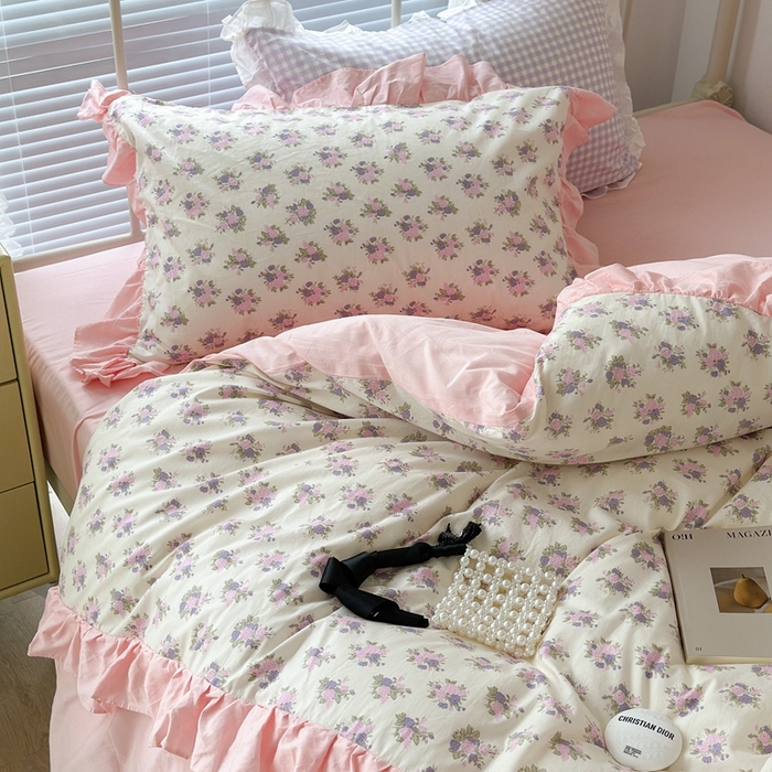 91家纺网 家纺一手货源 找家纺 昔可家纺 2023新款拼接花边款全棉四件套 花神秘境