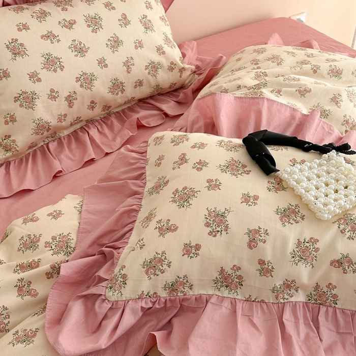 91家纺网 家纺一手货源 找家纺 昔可家纺 2023新款韩式大花边全棉四件套 蔷薇缇露