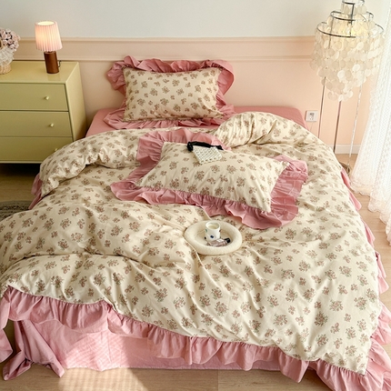 91家纺网 家纺一手货源 找家纺 昔可家纺 2023新款韩式大花边全棉四件套 蔷薇缇露