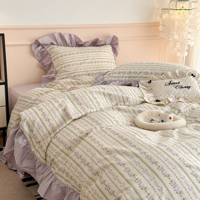 91家纺网 家纺一手货源 找家纺 昔可家纺 2023新款韩式大花边全棉四件套 浪漫柳花