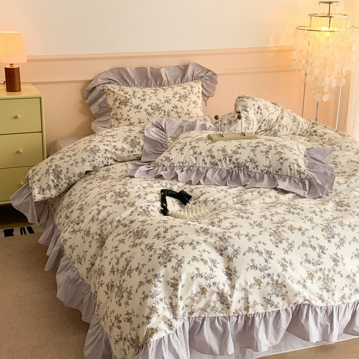 91家纺网 家纺一手货源 找家纺 昔可家纺 2023新款韩式大花边全棉四件套 南枝玫瑰