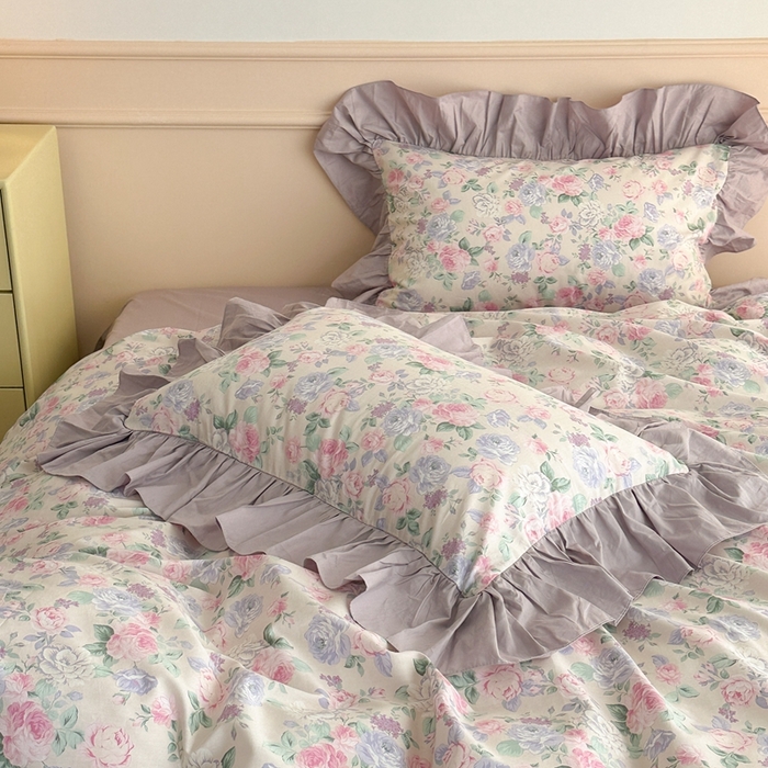 91家纺网 家纺一手货源 找家纺 昔可家纺 2023新款韩式大花边全棉四件套 梨花小调