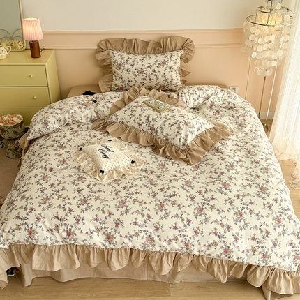 91家纺网 家纺一手货源 找家纺 昔可家纺 2023新款韩式大花边全棉四件套 月半花开