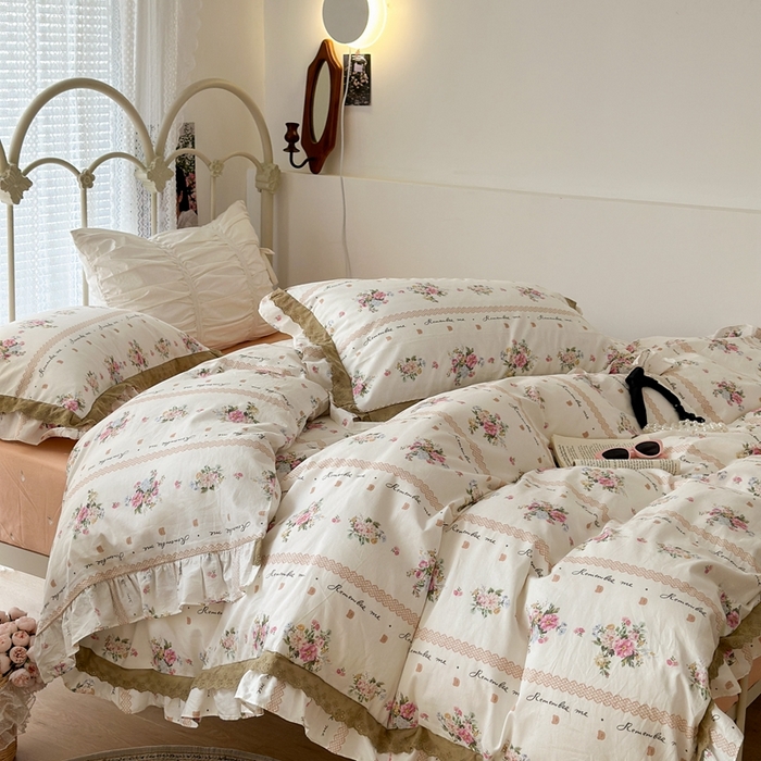 91家纺网 家纺一手货源 找家纺 昔可家纺 2023新款双层蕾丝花边款四件套 复古蕾丝花