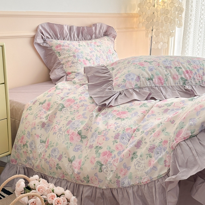 91家纺网 家纺一手货源 找家纺 昔可家纺 2023新款韩式大花边全棉四件套 梨花小调