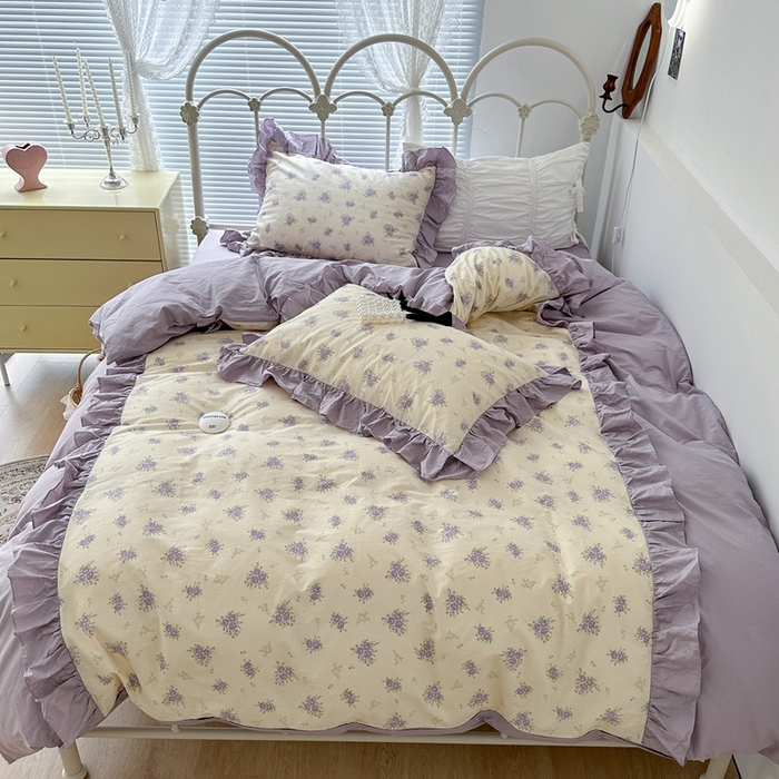 91家纺网 家纺一手货源 找家纺 昔可家纺 2023新款拼接花边款全棉四件套 莫奈花园